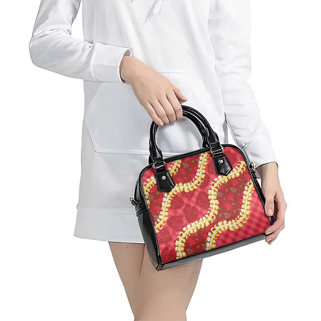 Red Palaka Hawaii Mele Kalikimaka Shoulder Handbag Ohia Lehua Monstera Puakenikeni Lei - Polynesian Pride