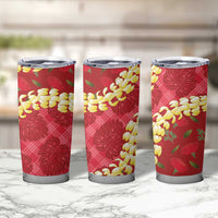 Red Palaka Hawaii Mele Kalikimaka Tumbler Cup Ohia Lehua Monstera Puakenikeni Lei - Polynesian Pride