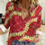 Red Palaka Hawaii Mele Kalikimaka Women Casual Shirt Ohia Lehua Monstera Puakenikeni Lei - Polynesian Pride
