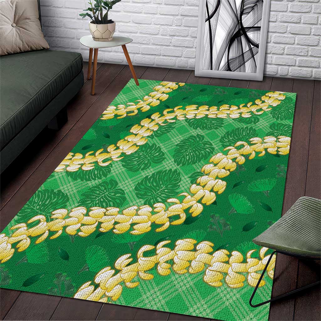Green Palaka Hawaii Mele Kalikimaka Area Rug Ohia Lehua Monstera Puakenikeni Lei - Polynesian Pride