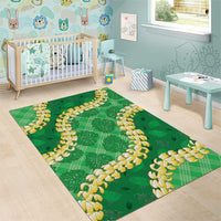 Green Palaka Hawaii Mele Kalikimaka Area Rug Ohia Lehua Monstera Puakenikeni Lei - Polynesian Pride