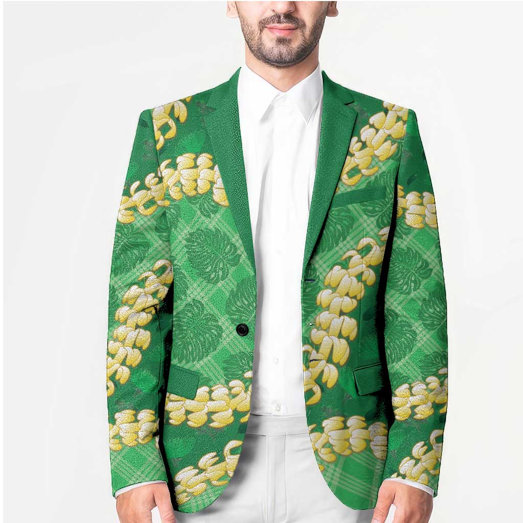 Green Palaka Hawaii Mele Kalikimaka Blazer Ohia Lehua Monstera Puakenikeni Lei - Polynesian Pride