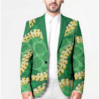 Green Palaka Hawaii Mele Kalikimaka Blazer Ohia Lehua Monstera Puakenikeni Lei - Polynesian Pride