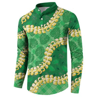 Green Palaka Hawaii Mele Kalikimaka Button Sweatshirt Ohia Lehua Monstera Puakenikeni Lei - Polynesian Pride