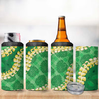 Green Palaka Hawaii Mele Kalikimaka 4 in 1 Can Cooler Tumbler Ohia Lehua Monstera Puakenikeni Lei - Polynesian Pride