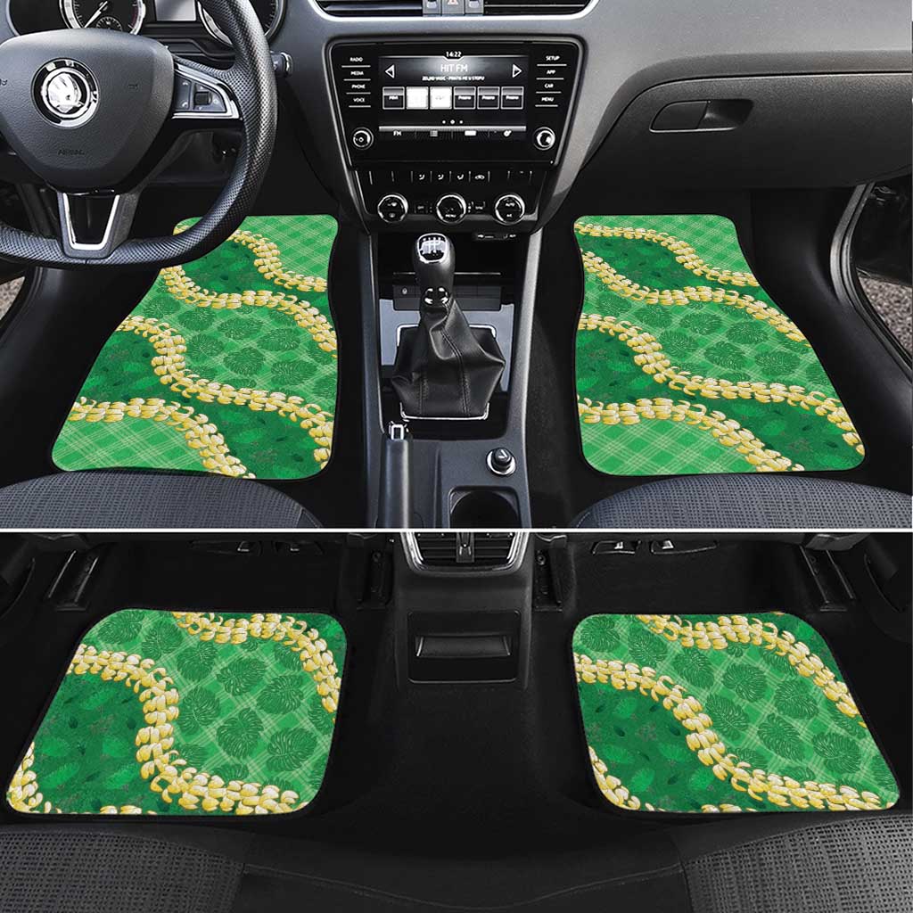Green Palaka Hawaii Mele Kalikimaka Car Mats Ohia Lehua Monstera Puakenikeni Lei - Polynesian Pride
