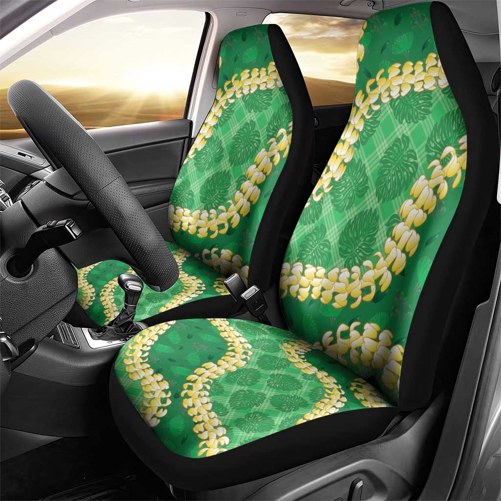Green Palaka Hawaii Mele Kalikimaka Car Seat Cover Ohia Lehua Monstera Puakenikeni Lei - Polynesian Pride