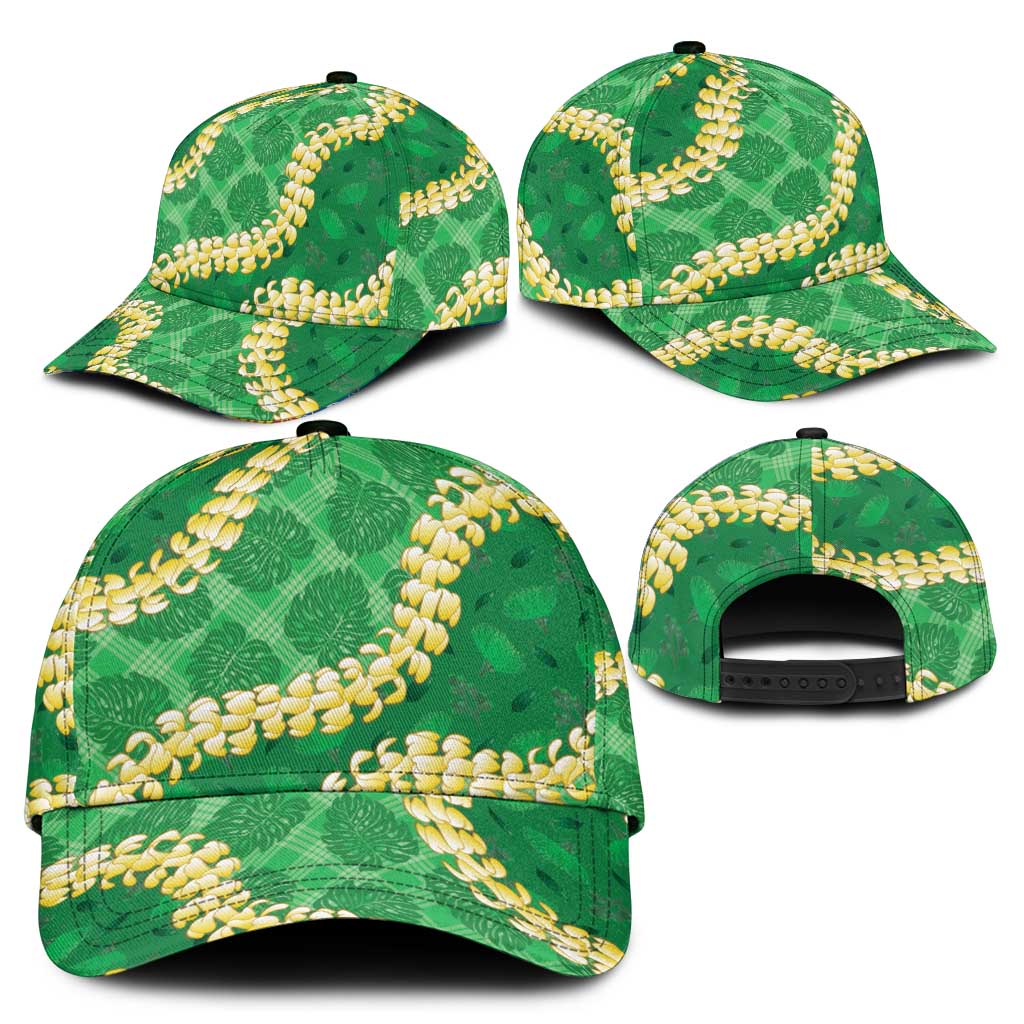 Green Palaka Hawaii Mele Kalikimaka Classic Cap Ohia Lehua Monstera Puakenikeni Lei - Polynesian Pride