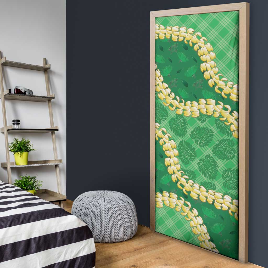 Green Palaka Hawaii Mele Kalikimaka Door Cover Ohia Lehua Monstera Puakenikeni Lei - Polynesian Pride