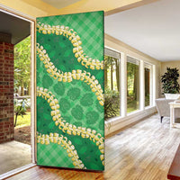 Green Palaka Hawaii Mele Kalikimaka Door Cover Ohia Lehua Monstera Puakenikeni Lei - Polynesian Pride