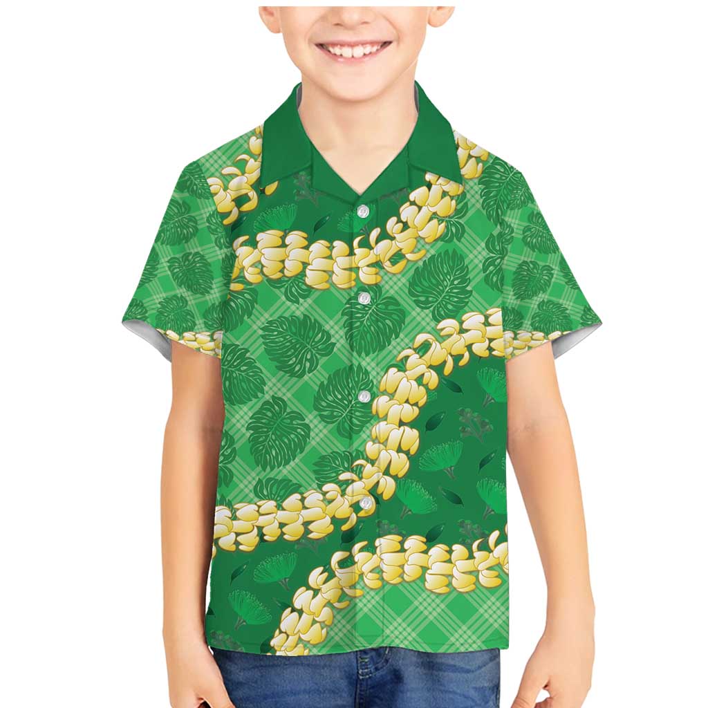 Green Palaka Hawaii Mele Kalikimaka Family Matching Mermaid Dress and Hawaiian Shirt Ohia Lehua Monstera Puakenikeni Lei - Polynesian Pride