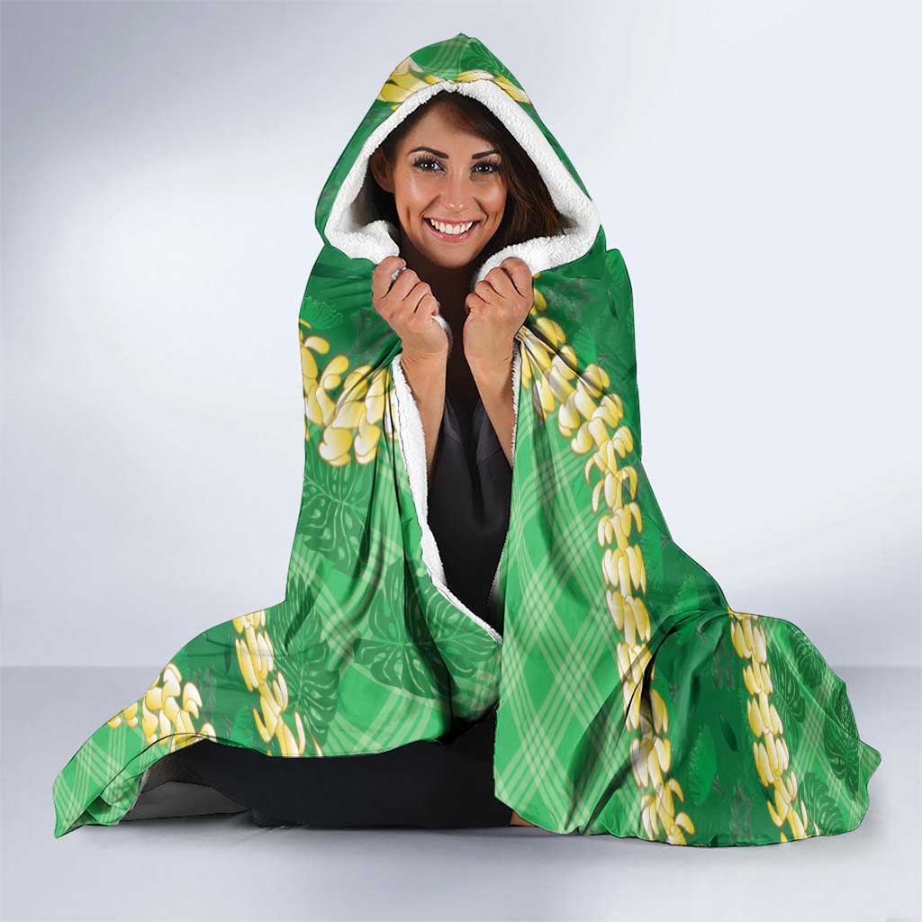 Green Palaka Hawaii Mele Kalikimaka Hooded Blanket Ohia Lehua Monstera Puakenikeni Lei - Polynesian Pride