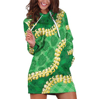 Green Palaka Hawaii Mele Kalikimaka Hoodie Dress Ohia Lehua Monstera Puakenikeni Lei - Polynesian Pride