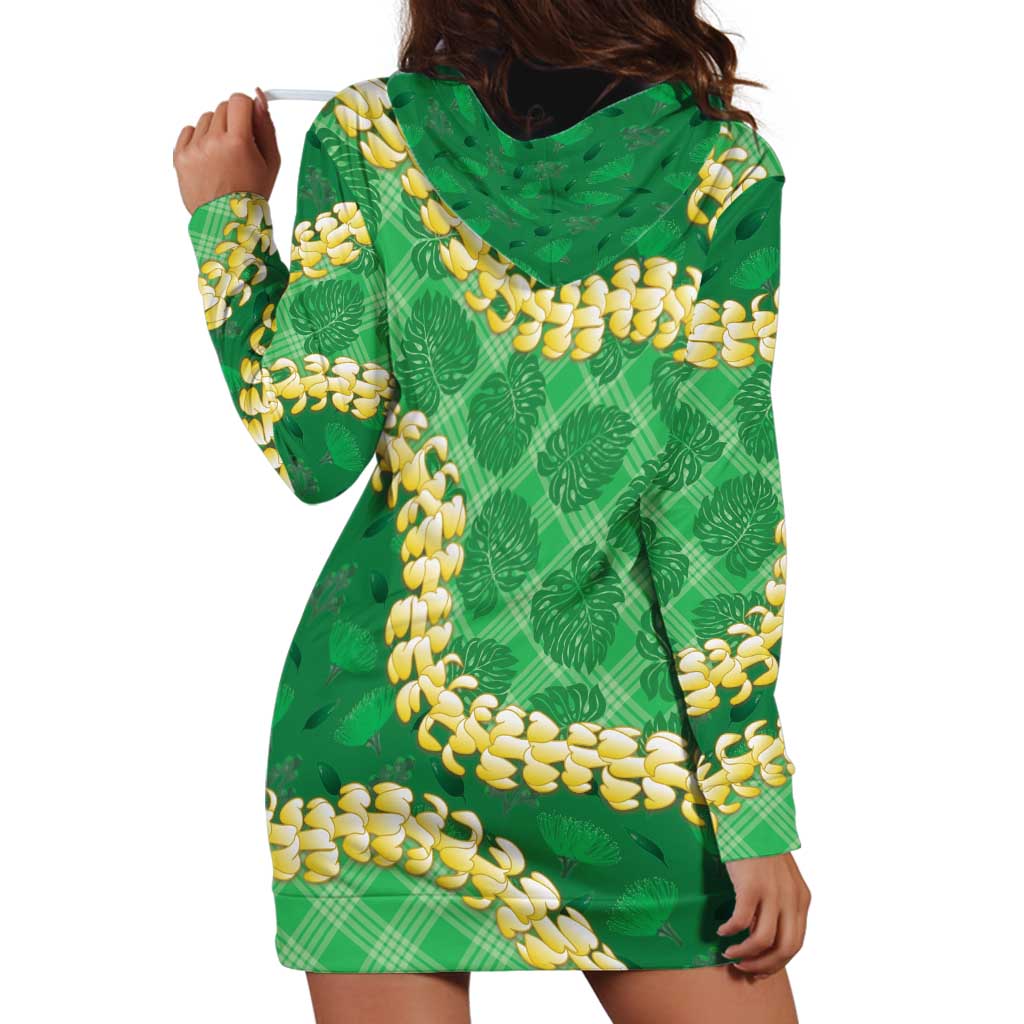 Green Palaka Hawaii Mele Kalikimaka Hoodie Dress Ohia Lehua Monstera Puakenikeni Lei - Polynesian Pride