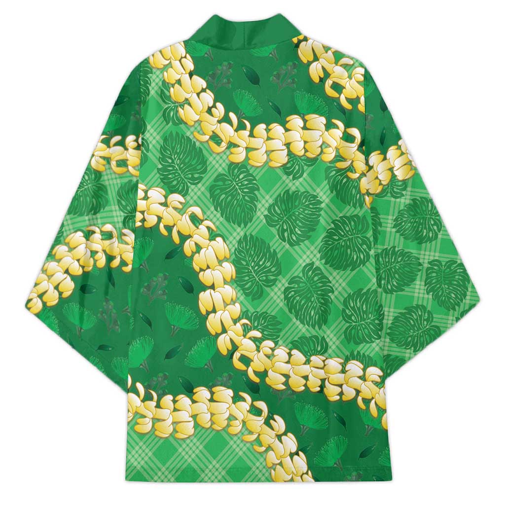 Green Palaka Hawaii Mele Kalikimaka Kimono Ohia Lehua Monstera Puakenikeni Lei - Polynesian Pride