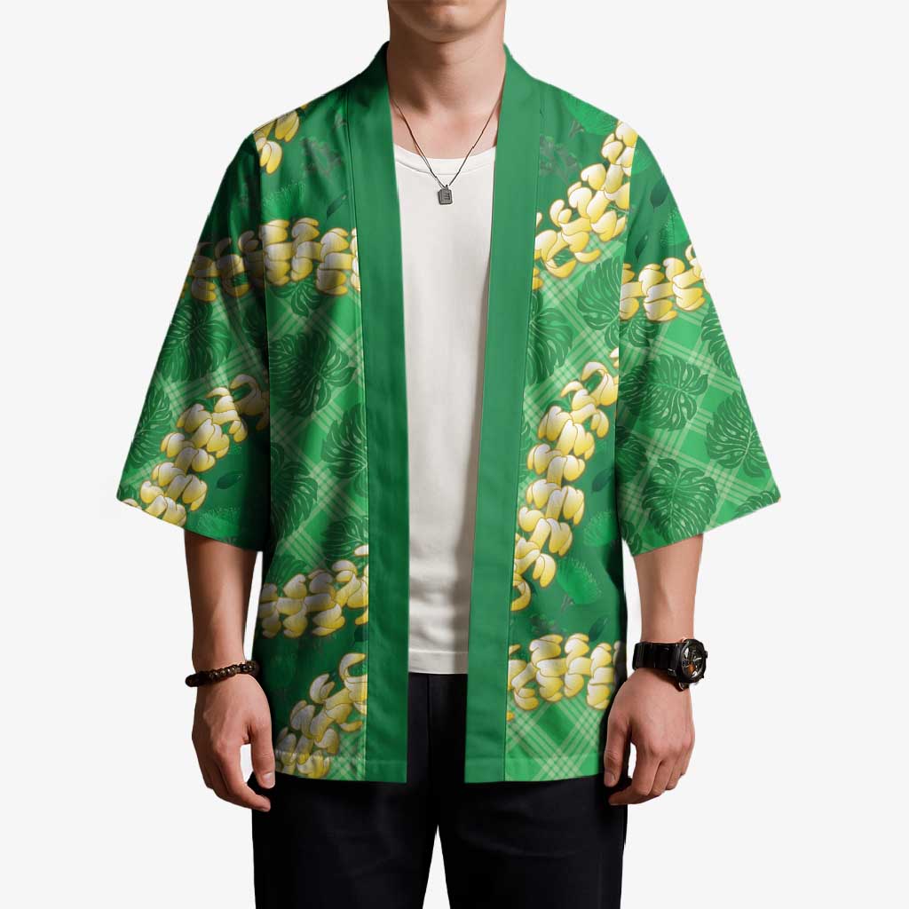 Green Palaka Hawaii Mele Kalikimaka Kimono Ohia Lehua Monstera Puakenikeni Lei - Polynesian Pride