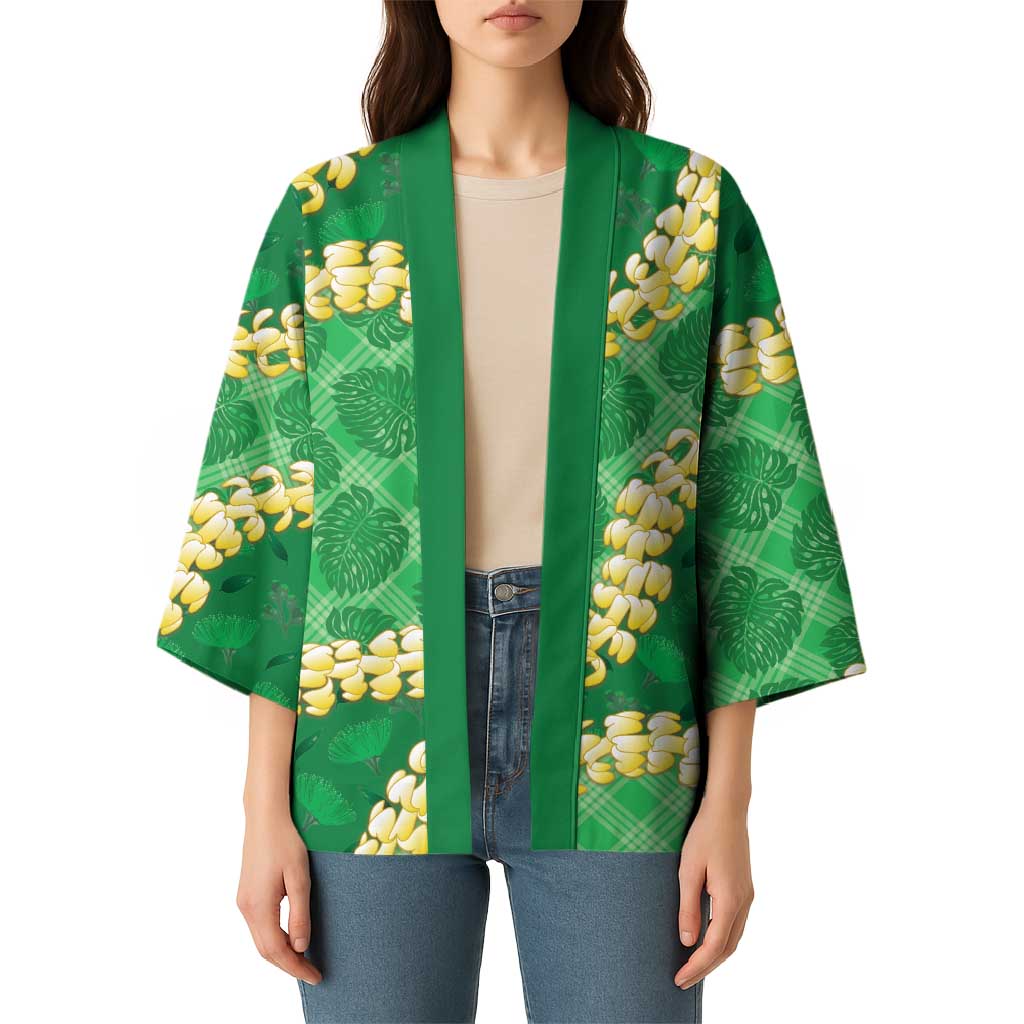 Green Palaka Hawaii Mele Kalikimaka Kimono Ohia Lehua Monstera Puakenikeni Lei - Polynesian Pride