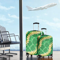Green Palaka Hawaii Mele Kalikimaka Luggage Cover Ohia Lehua Monstera Puakenikeni Lei - Polynesian Pride