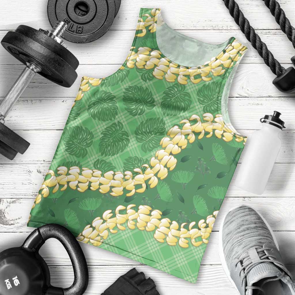 Green Palaka Hawaii Mele Kalikimaka Men Tank Top Ohia Lehua Monstera Puakenikeni Lei - Polynesian Pride