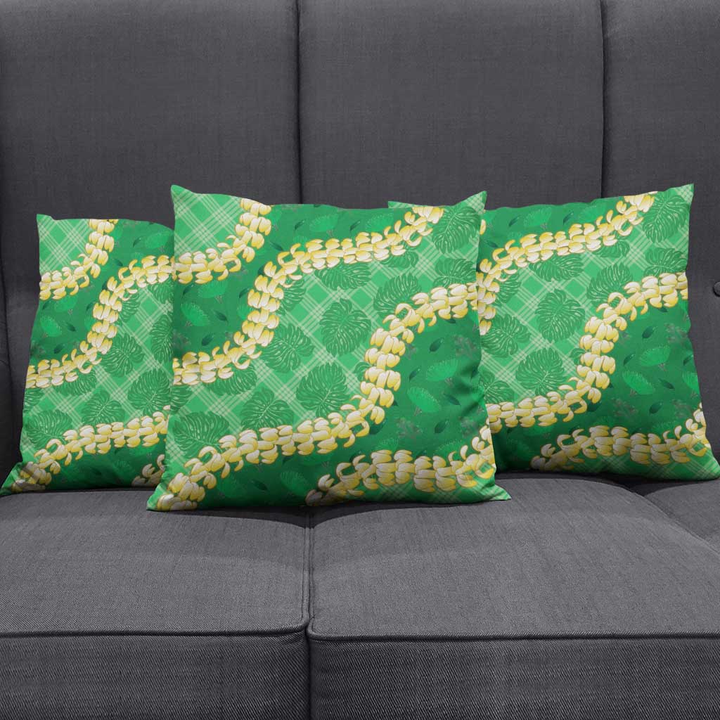 Green Palaka Hawaii Mele Kalikimaka Pillow Cover Ohia Lehua Monstera Puakenikeni Lei - Polynesian Pride