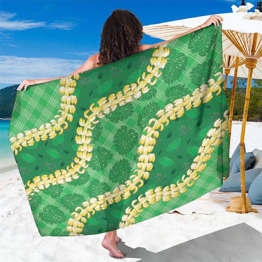Green Palaka Hawaii Mele Kalikimaka Sarong Ohia Lehua Monstera Puakenikeni Lei - Polynesian Pride
