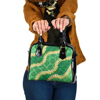 Green Palaka Hawaii Mele Kalikimaka Shoulder Handbag Ohia Lehua Monstera Puakenikeni Lei - Polynesian Pride