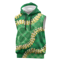 Green Palaka Hawaii Mele Kalikimaka Sleeveless Hoodie Ohia Lehua Monstera Puakenikeni Lei - Polynesian Pride