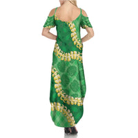 Green Palaka Hawaii Mele Kalikimaka Summer Maxi Dress Ohia Lehua Monstera Puakenikeni Lei - Polynesian Pride