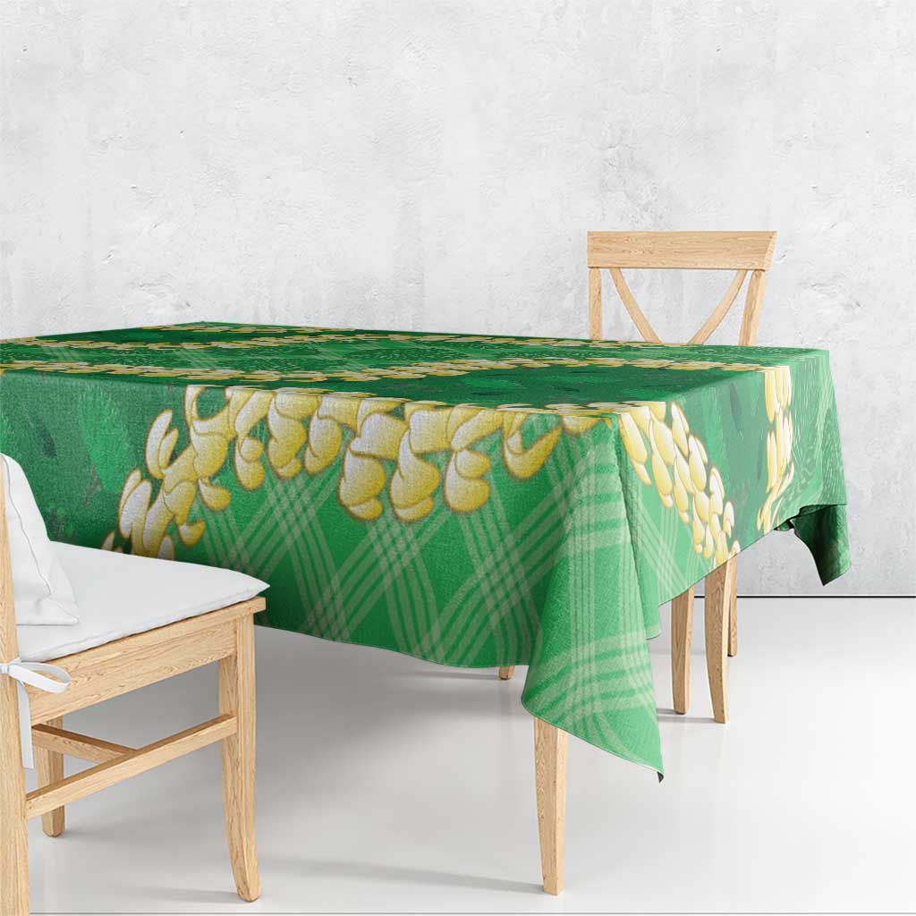 Green Palaka Hawaii Mele Kalikimaka Tablecloth Ohia Lehua Monstera Puakenikeni Lei - Polynesian Pride