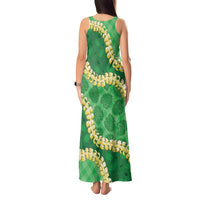 Green Palaka Hawaii Mele Kalikimaka Tank Maxi Dress Ohia Lehua Monstera Puakenikeni Lei - Polynesian Pride