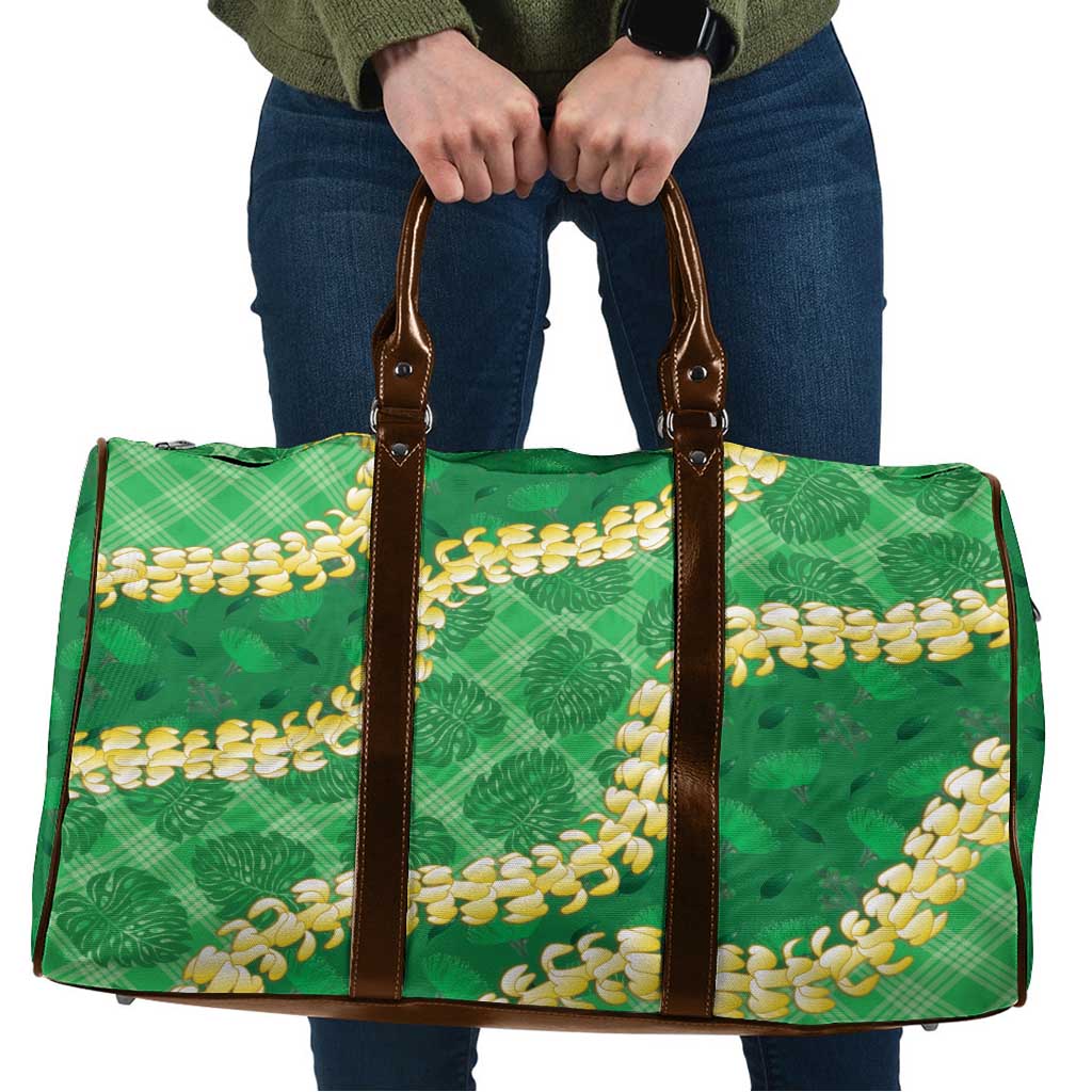 Green Palaka Hawaii Mele Kalikimaka Travel Bag Ohia Lehua Monstera Puakenikeni Lei - Polynesian Pride