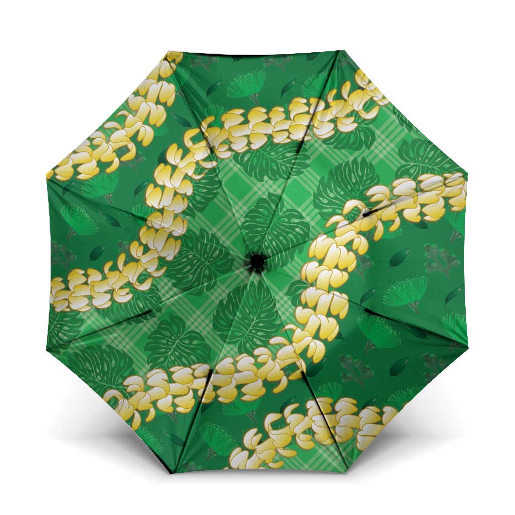 Green Palaka Hawaii Mele Kalikimaka Umbrella Ohia Lehua Monstera Puakenikeni Lei - Polynesian Pride