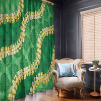 Green Palaka Hawaii Mele Kalikimaka Window Curtain Ohia Lehua Monstera Puakenikeni Lei - Polynesian Pride