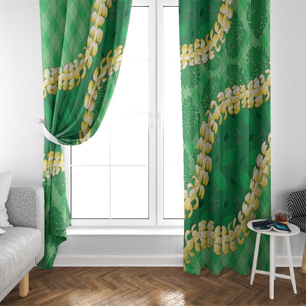 Green Palaka Hawaii Mele Kalikimaka Window Curtain Ohia Lehua Monstera Puakenikeni Lei - Polynesian Pride