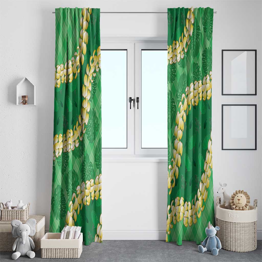 Green Palaka Hawaii Mele Kalikimaka Window Curtain Ohia Lehua Monstera Puakenikeni Lei - Polynesian Pride