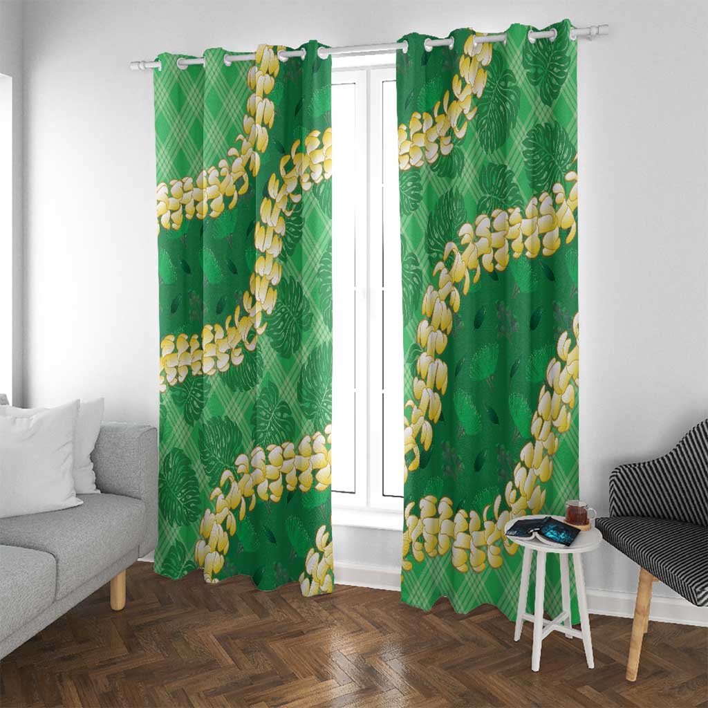 Green Palaka Hawaii Mele Kalikimaka Window Curtain Ohia Lehua Monstera Puakenikeni Lei - Polynesian Pride
