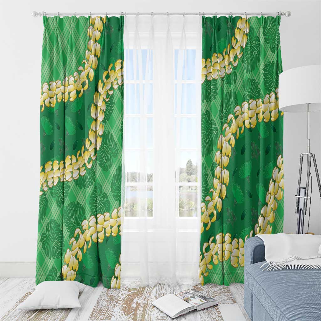 Green Palaka Hawaii Mele Kalikimaka Window Curtain Ohia Lehua Monstera Puakenikeni Lei - Polynesian Pride