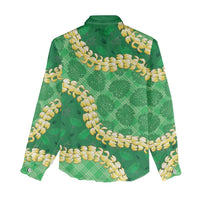 Green Palaka Hawaii Mele Kalikimaka Women Casual Shirt Ohia Lehua Monstera Puakenikeni Lei - Polynesian Pride