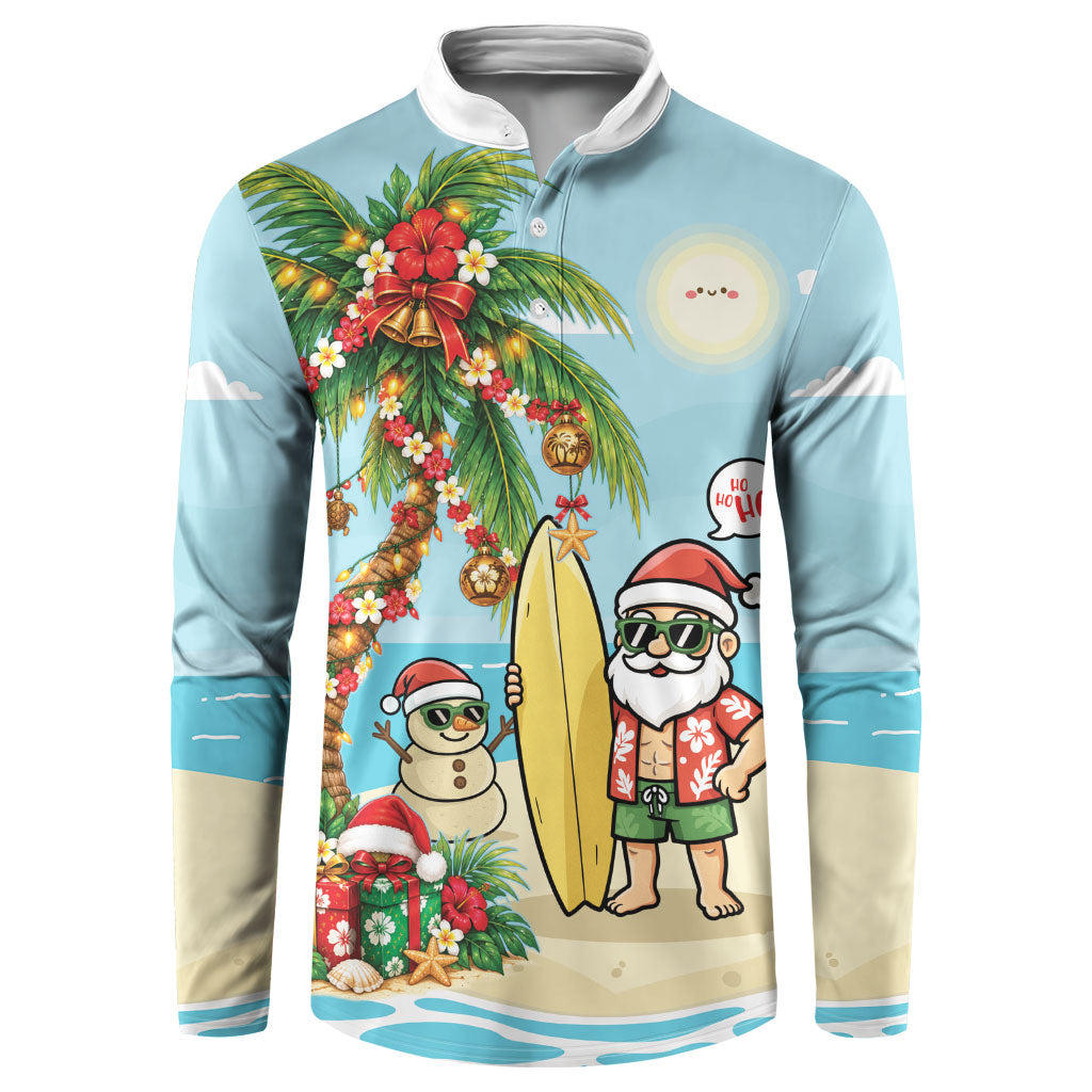 Hawaii Christmas Mele Kalikimaka Button Sweatshirt Festive Palm Chilling Santa With Surfboard LT14 Blue - Polynesian Pride