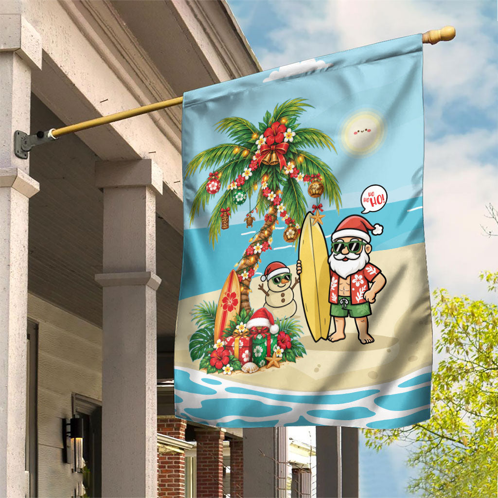 Hawaii Christmas Mele Kalikimaka Garden Flag Festive Palm Chilling Santa With Surfboard