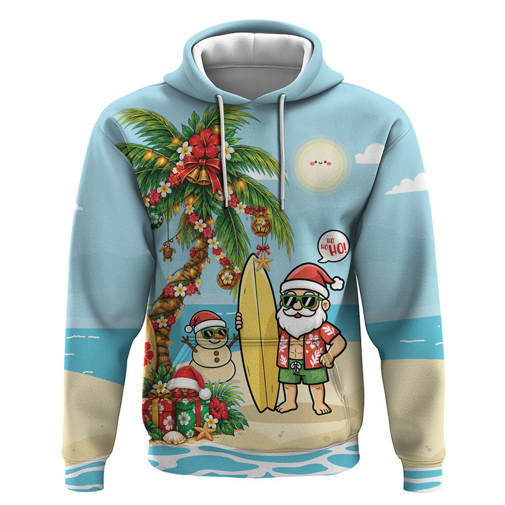 Hawaii Christmas Mele Kalikimaka Hoodie Festive Palm Chilling Santa With Surfboard