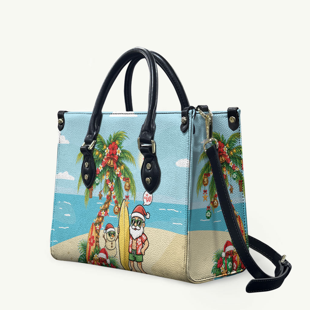 Hawaii Christmas Mele Kalikimaka Leather Bag Festive Palm Chilling Santa With Surfboard LT14 Blue - Polynesian Pride