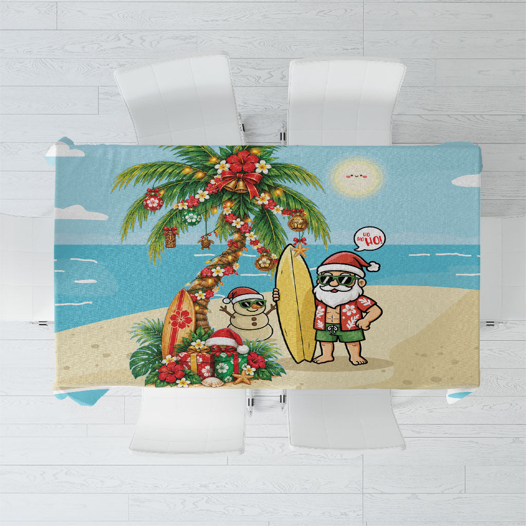 Hawaii Christmas Mele Kalikimaka Tablecloth Festive Palm Chilling Santa With Surfboard LT14 Blue - Polynesian Pride