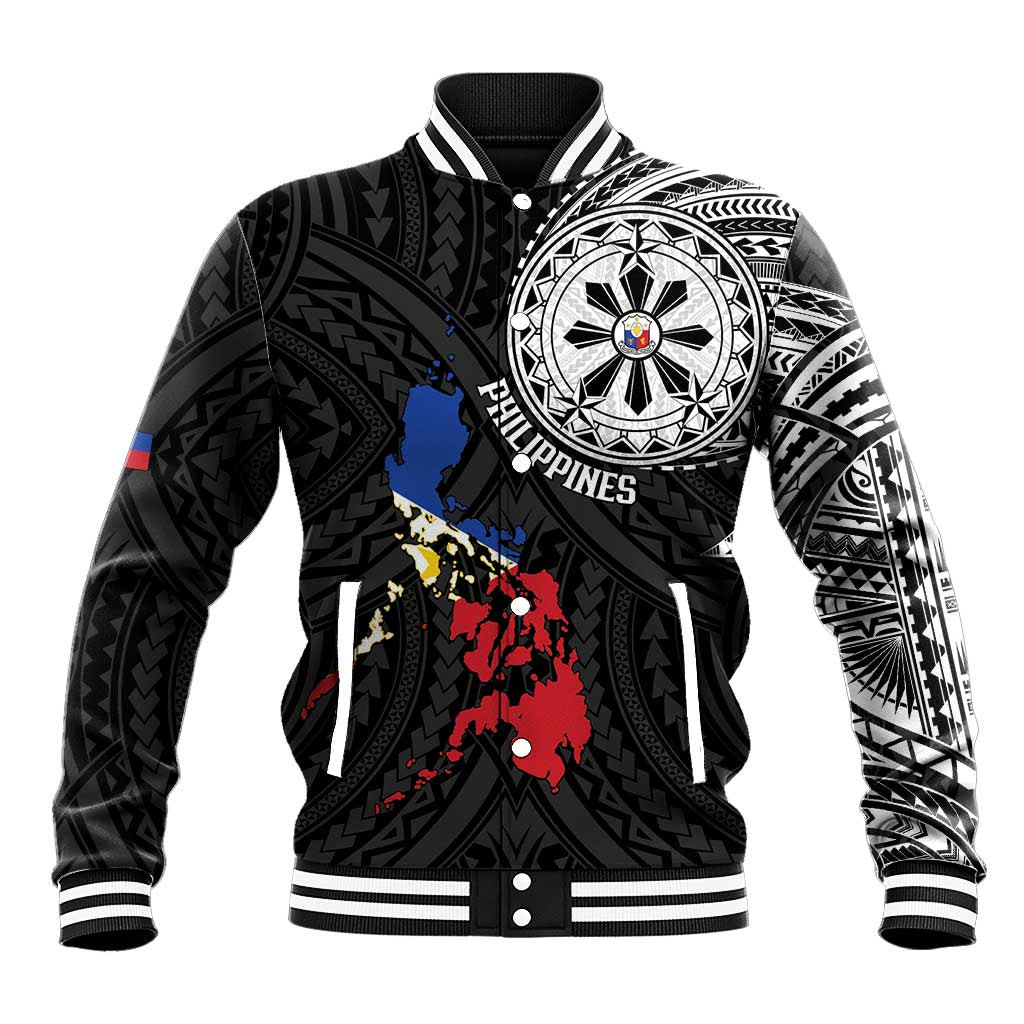 Philippines Strong Baseball Jacket Filipino Map Polynesian Tattoo - Polynesian Pride
