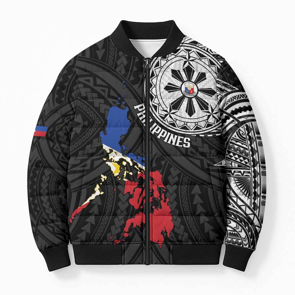 Philippines Strong Bomber Puffer Jacket Filipino Map Polynesian Tattoo - Polynesian Pride