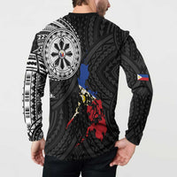 Philippines Strong Button Sweatshirt Filipino Map Polynesian Tattoo - Polynesian Pride