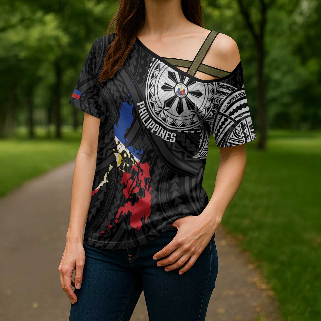 Philippines Strong Cross Shoulder Shirt Filipino Map Polynesian Tattoo - Polynesian Pride