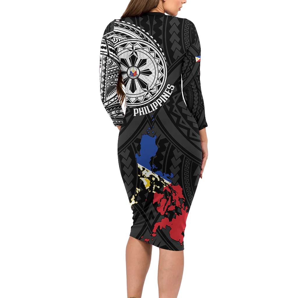 Philippines Strong Family Matching Long Sleeve Bodycon Dress and Hawaiian Shirt Filipino Map Polynesian Tattoo - Polynesian Pride