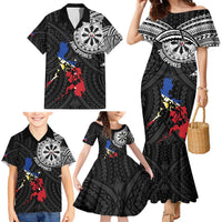Philippines Strong Family Matching Mermaid Dress and Hawaiian Shirt Filipino Map Polynesian Tattoo - Polynesian Pride
