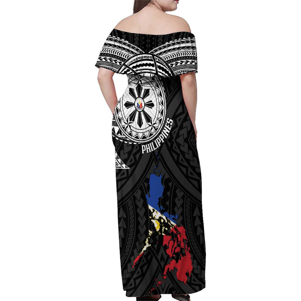 Philippines Strong Family Matching Off Shoulder Maxi Dress and Hawaiian Shirt Filipino Map Polynesian Tattoo - Polynesian Pride